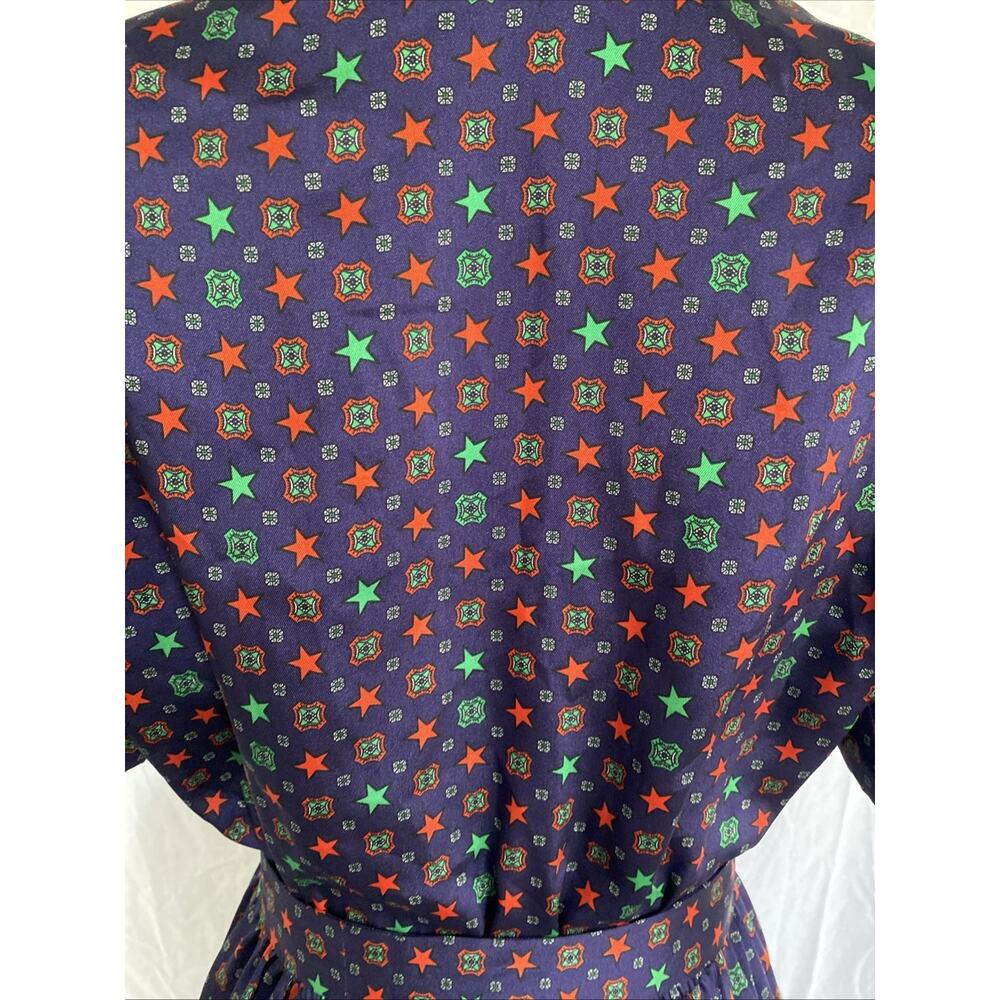 Sandro Curry Satin Romper Purple Star Print Short Sleeve Belt Pleat V Neck 38 - Picture 9 of 14